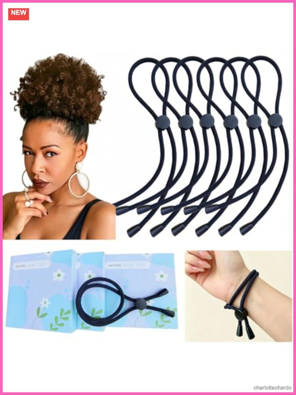 6PC Adjustable Hair Ties Headbands for Thick Curly Natural Hair Non-Slip